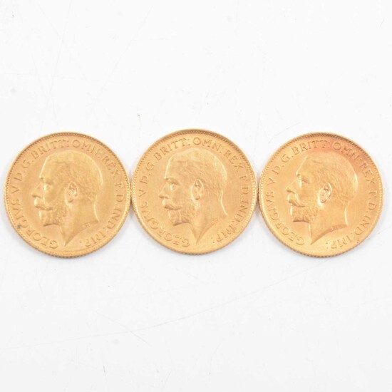 Three George V Gold Half Sovereigns, 1913, 12g