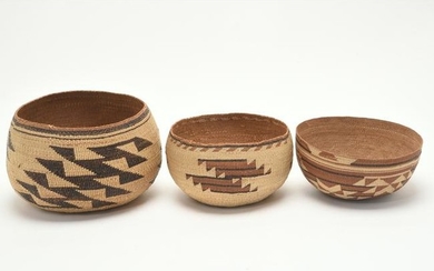 Three Hupa Nation Twined Baskets.