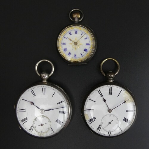 Three silver pocket watches one with a fusee movement, Londo...