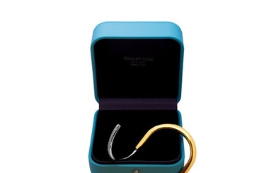 Tiffany Lock Bangle bracelet 18K Yellow and White Gold with Half Pave Diamonds Size 17