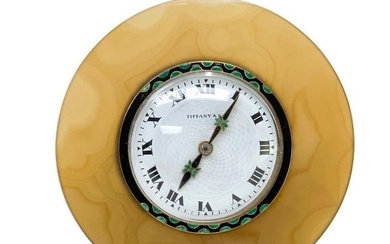 Tiffany & Co. 18k Gold Agate Enamel Diamond & Sterling Silver Art Deco Clock