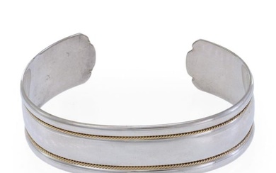 Tiffany & Co. Sterling Silver 18k Yellow Gold 17mm Wide Cuff Bracelet
