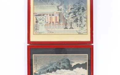 Tomikichiro Tokuriki, Japanese (1902-2000), Yamato Shigisan Shrine / Nikko Toshogu Shrine, color