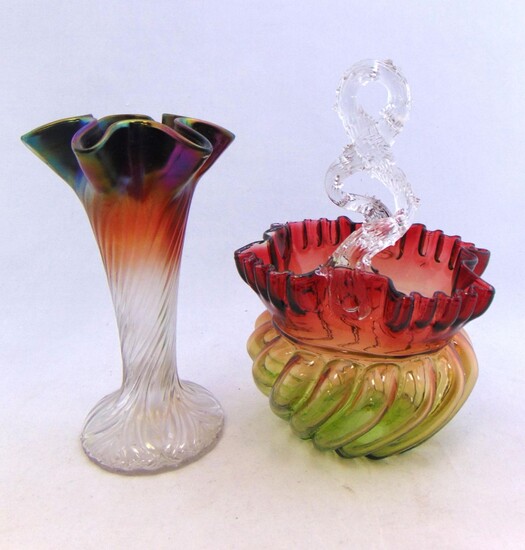 Two Rubina Bohemian glass items