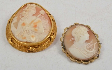 Two carved shell cameo brooches.