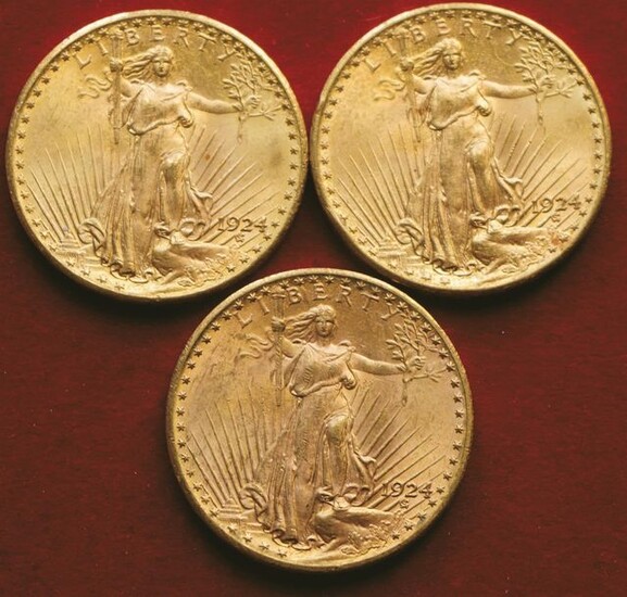 USA 3 pièces de 20$ Saint Gaudens 1924. ......