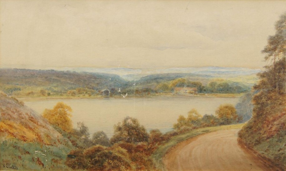 V. Allan, British, early 20th century- River landscape; watercolour, signed, 19.5 x 33 cm: together with another watercolour depicting a house by a river, 21.5 x 32 cm (2)