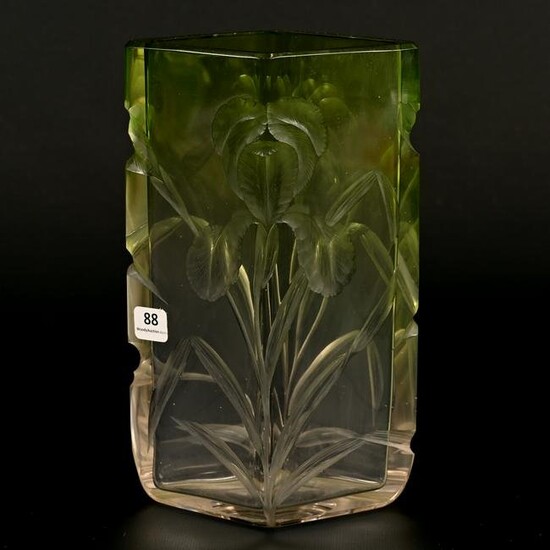 Vase, Green Shading To Clear, Unmarked Moser