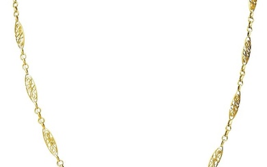Victorian 18 Karat Yellow Gold Milgrain Navette Chain Link Antique Necklace