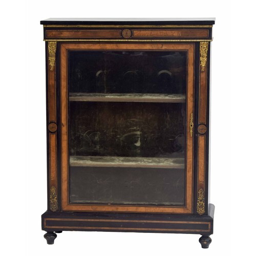 Victorian ebonised and walnut inlaid pier display cabinet, t...