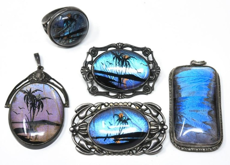 Vintage Butterfly Wing Pendants, Ring, Brooches