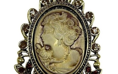 Vintage White Gold Cameo Brooch With Silhouette Of A Beauty