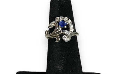 Vintage White Gold and Sapphire Ring w/Diamonds