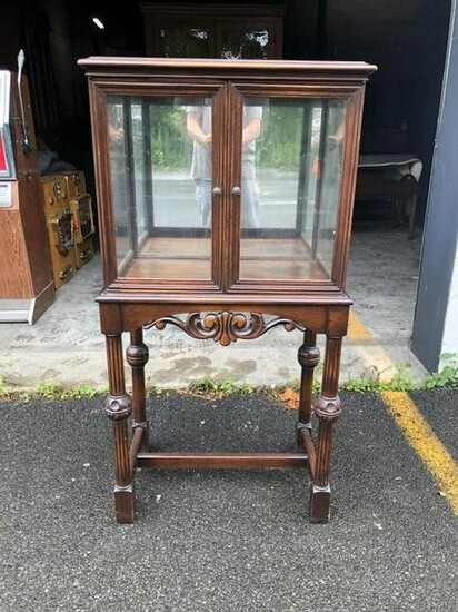 WALNUT 1920'S CURIO CABINET W/2 SHELVES, MADE FROM OLD