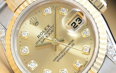 Womens Two Tone 18k Yellow Gold & Stainless Steel Rolex Datejust With A Champagne Diamond Dial