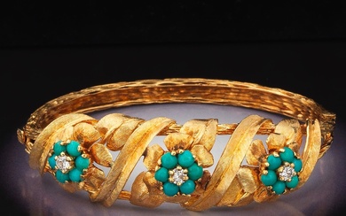 Yellow Gold, Turquoise and Diamond Bracelet