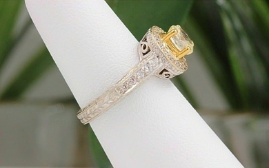 Yellow Oval Diamond Engagement Ring 0.93 Tcw In 18k White Gold $12,000 Retail