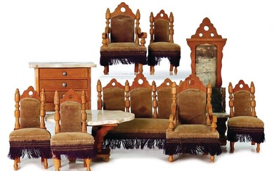dollhouse furniture program, sofa, width: 14.5 cm, 4 chairs, 2 armchairs, mirror, chest of drawers