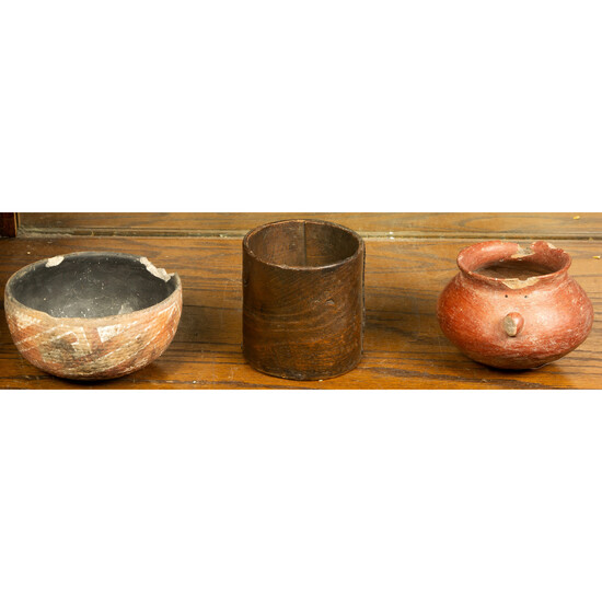 (lot of 3) Associated terra cotta and wood items