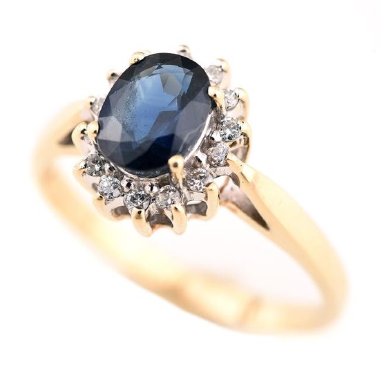 Sapphire, Diamond, 14k Yellow Gold Ring.