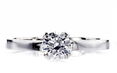 0.62 Ct D/SI1 Round Diamond Ring - 14 kt. White gold - Ring Diamond - No Reserve
