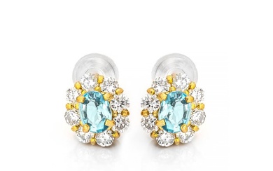0.72 tcw Aquamarine Earrings - 18 kt. Yellow gold - Earrings - 0.32 ct Aquamarine - 0.40 ct Diamonds - No Reserve Price