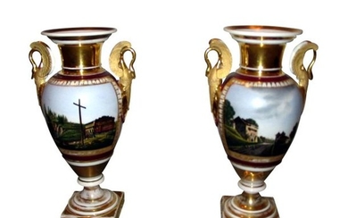 1 Pair of burgundy and gold Empire Vases...