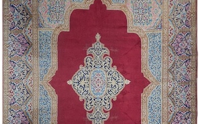 10' x 12' Red Geometric Patterns Semi-Antique Persian Kerman Rug 23606
