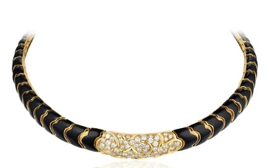 Ada de Maurier Enamel and Diamond Collar Necklace
