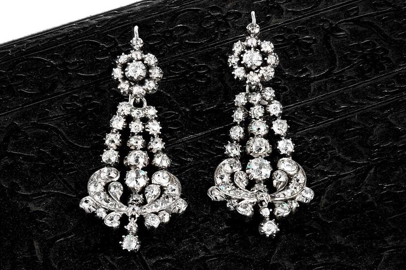 A pair of mid 19th century diamond pendent earrings...
