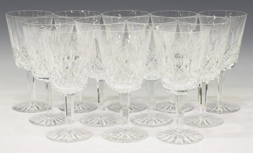 (12) WATERFORD 'LISMORE' CUT CRYSTAL WATER GOBLETS