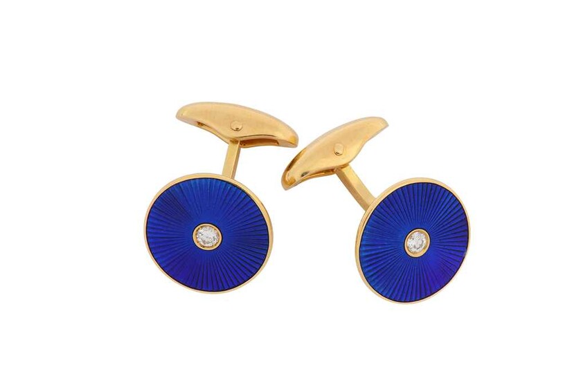 A pair of diamond and enamel cufflinks, by Fabergé...