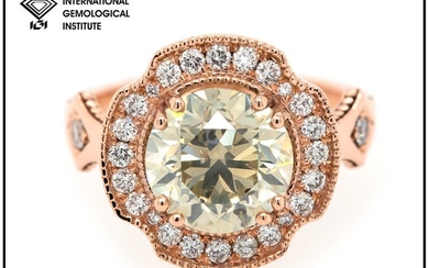 14 kt. Rose Gold - Ring - 3.40 ct Diamond - Light Grey Yellow - No Reserve Price
