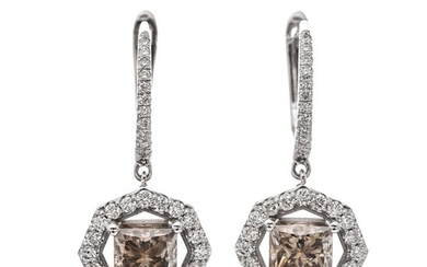 14 kt. White gold - Earrings - 4.94 ct Diamonds - No Reserve Price