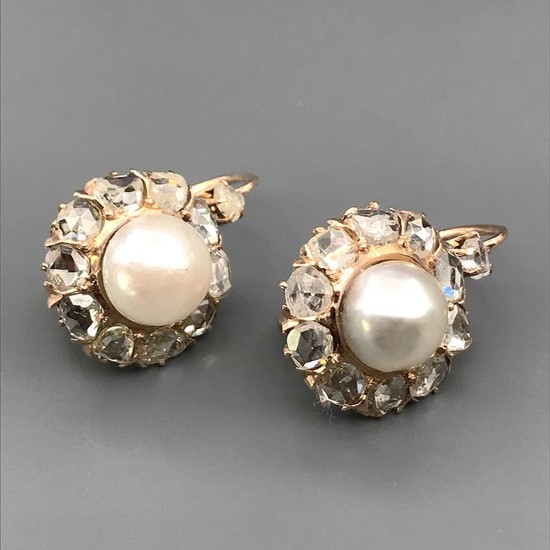 14 kt. Yellow gold - Earrings Pearl - Diamonds