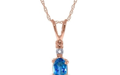 14K Solid Rose Gold Necklace With Natural Diamond & Blue Topaz