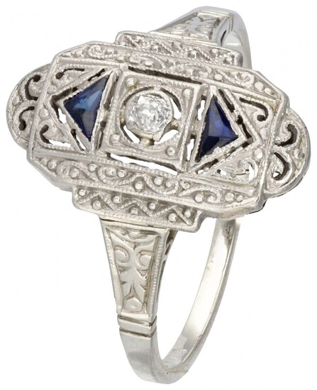 14K. White gold and Pt 950 platinum openwork Art Deco dinner ring set with approx....