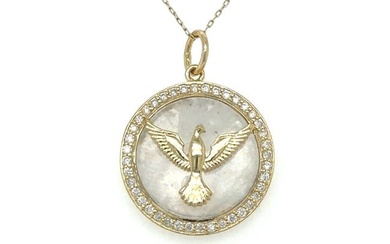 14K YELLOW GOLD HYDRO OPAL COMPASS PENDENT WITH DIAMONDS