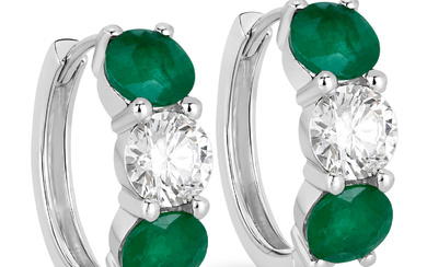 14KT White Gold 1.72cts Emerald and Lab Diamond Earrings
