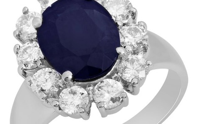 14k White Gold 2.96ct Sapphire 1.23ct Diamond Ring