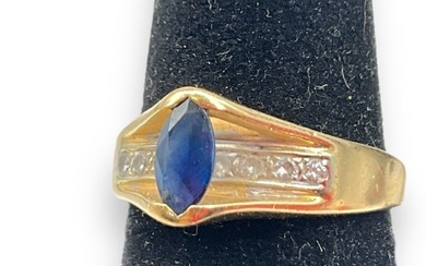 14kt Gold and Sapphire Ring with Diamonds