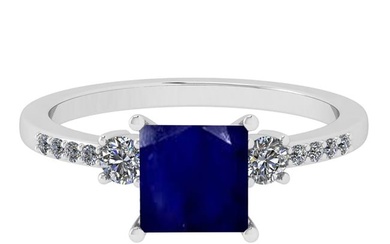 1.53 Ctw VS/SI1 Blue Sapphire And Diamond 14K White Gold Cocktail Ring