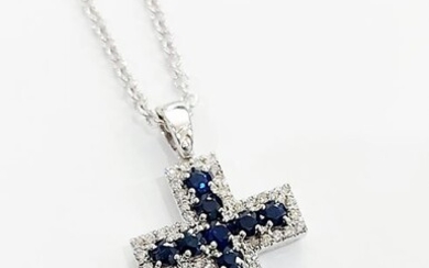 18 kt. Gold, White gold - Necklace, Necklace with pendant, Pendant - 0.66 ct Diamond - Sapphires
