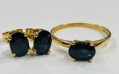 18 kt. Gold, Yellow gold - Earrings, Ring, Set Sapphire
