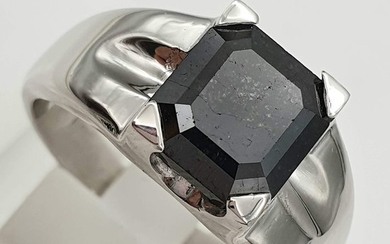 18 kt. White gold - Ring - 3.82 ct Black Diamond Certified IGL