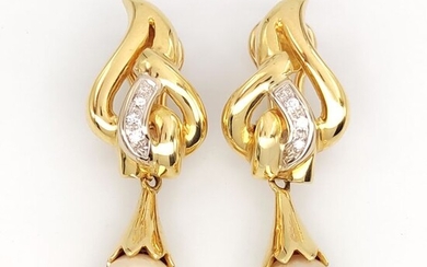 18 kt. White gold, Yellow gold - Earrings - 0.18 ct Diamonds - Akoya pearls 8.25 mm