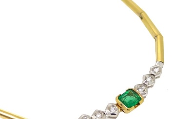 18 kt. White gold, Yellow gold - Necklace - 0.50 ct Emerald - 0.15 ct Diamonds