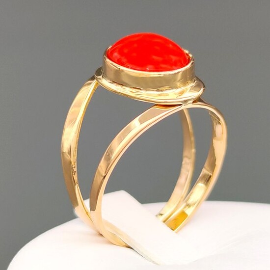 18 kt. Yellow gold, Coral of the Mediterranean - Ring