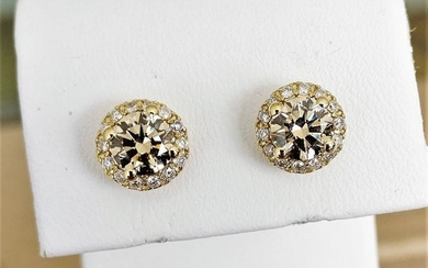 18 kt. Yellow gold - Earrings - 1.27 ct Diamond - Diamonds, with GIA report