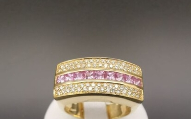 18 kt. Yellow gold - Ring - 1.08 ct Sapphire - Diamonds